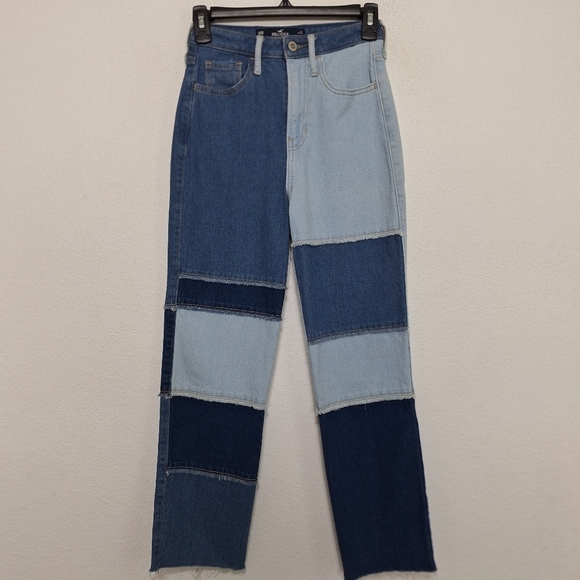 Hollister Grunge Ultra High Rise Vintage Straight Patchwork Denim Jeans Size 00R - Picture 2 of 16